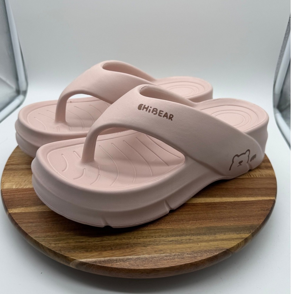 Chibear US 9.5-10.5/ EU 43-44 Pink Platform Flip Flop Sandals Chunky Wedge 2217